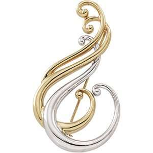  8535 14Ky Gold White 29X52Mm Two Tone Brooch Jewelry