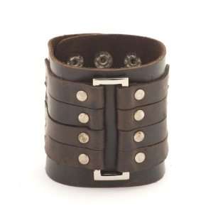  Brown silver buckle men ring leather wristband bracelet 