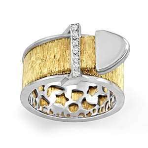    Two Tone Brushed Gold 14k Diamond Belt Buckle Fashion Ring Jewelry