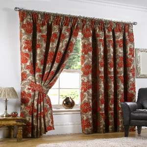 Heavy Woven CHENILLE Pencil Tape Lined Curtains RED BEIGE 46 66 90 *15 