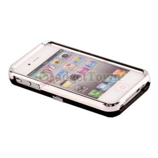Blue Stripe 2 Piece W/Chrome Hard Stand Cover Case for iPhone 4 4G 