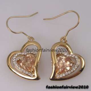   Gold GP Swarovski Crystal Citrine Heart Dangle Earrings XE010A  