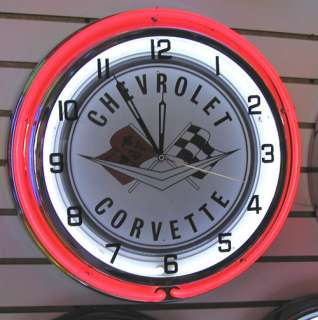 Corvette Chevrolet Racing Flag Large Neon Clock  