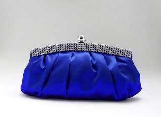   Blue Satin Rhinestone Studded Evening/Wedding Clutch Purse Bag  