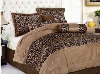 Zebra Giraffe Brown 7Pc Comforter Set Micro Suede King Size 20346 