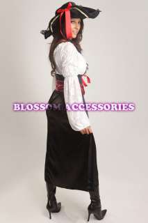   Caribbean Wench Fancy Dress Halloween Costume Outfit + Hat  