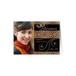  Quinceanera Photo Card Party Invitation in Cheetah Print 