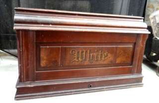 antique WHITE SEWING MACHINE WOOD CABINET COVER  