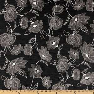  58 Wide Flutter Chiffon Floral Vines Ivory/Black Fabric 
