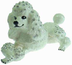 White Poodle Dog Crystals Jewellery Trinket Ring Box  