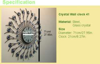 Retro Big Wall Clock 71cm Steel Arm with Glass Crystal Decor Dark and 