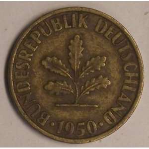  1950D Germany 10 Pfennig Coin (Federal Republic) 