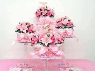 4Tier Pink/Brown Baby Shower Diaper Cake Centerpiece/Gift/Decoration 