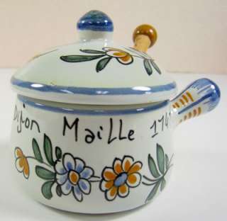Love this cute little handpainted French dijon mustard jar with wooden 