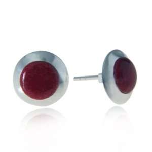  Sterling Silver Small Red Bamboo Sea Coral Inlay Post Stud Earrings 