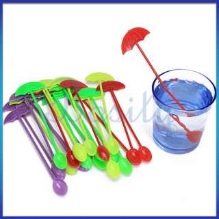 24pcs Plastic Umbrella Cocktail Drink Stirrers Spoon Swizzle Sticks 