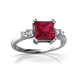  14K White Gold Square Created Ruby Art Deco Ring Size 4 