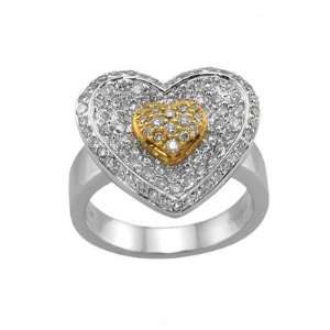  18K Yellow And White Gold Diamond Heart Ring. Jewelry