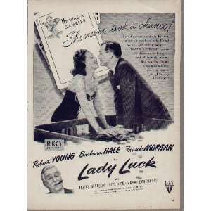  1946 Movie Ad, LADY LUCK, starring Robert Young, Barbara Hale 