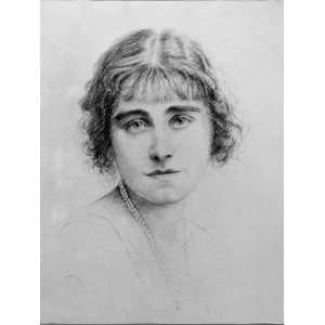 Sketching Portrait of Young Elizabeth Bowes Lyon, the Future Duchess 