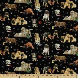  44 Wide Litters & Stuff Puppies Black Fabric By The Yard 