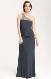 JS Boutique Beaded One Shoulder Jersey Gown $178.00