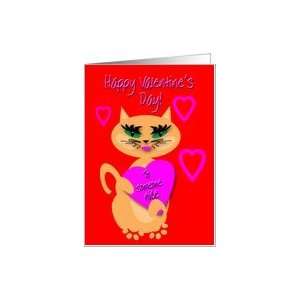  Neighbor Valentines Day Kitty Kat Big Red Heart Card 