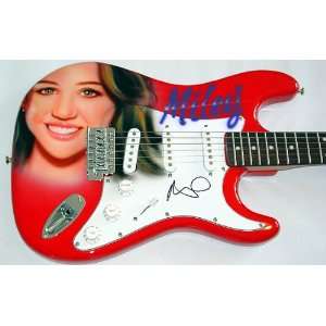 Miley Cyrus Autographed Signed Airbrush Guitar & Video Proof