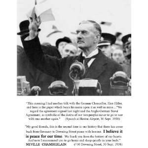 Neville Chamberlain Peace in Our Time Speech Quote 8 1/2 X 11 