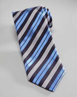 Varsity Stripe Silk Tie, Black/Blue
