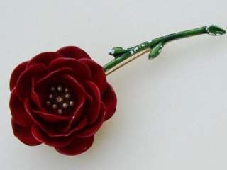 Vintage Crown TRIFARI Red Enamel FLOWER Pin Brooch  