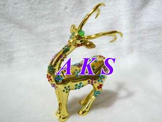 Fancy Deer Crystal Enamel Jewelry Trinket Box AA38  