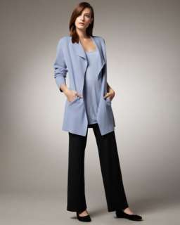 Long Shaped Jacket, Silk Jersey Tunic & Wide Leg Wool Pants, Womens