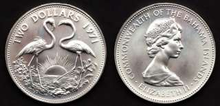 1971 Bahamas $2 Flamingo Coin ~ Sterling Silver Matte  