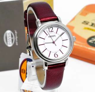   FOSSIL Ladies Watch, White Face Dial, Crimson Red Leather Band  