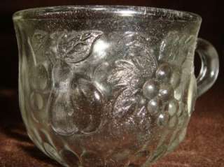 Vintage Glass Fruit Design Punch Bowl 10 Glasses Mugs  