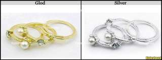 Lovely Cute 3in1 Gold Silver Color Crystal Pearl Butterfly Ring  