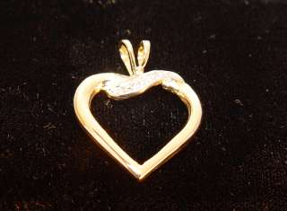 Ladies 10K Solid Yellow Gold Diamond Heart Pendant  