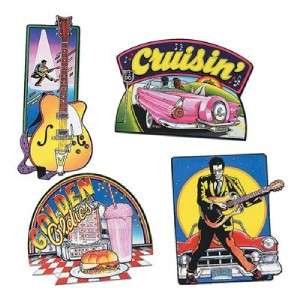LARGE ROCK AND ROLL 60s 70s CUTOUTS PARTY DECORATIONS  