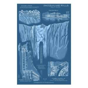  Snoqualmie Falls, WA, Engineer Drawings Giclee Poster 