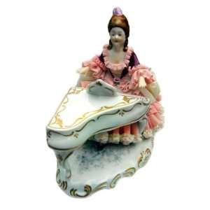   German Dresden Porcelain Fired Lace Figurine 6 H