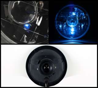   CUT ROUND BLACK HOUSING CRYSTAL PROJECTOR HEAD LIGHTS LAMPS+H4 BULBS