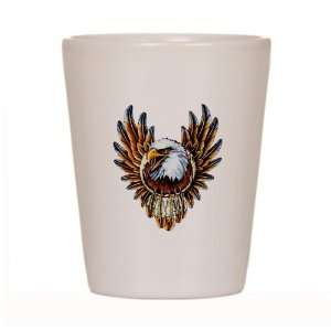  Shot Glass White of Bald Eagle with Feathers Dreamcatcher 