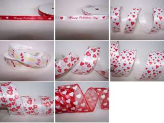 Red & White Heart Valentines Ribbon in 8 Styles BTY  