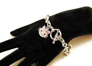 New hello kitty pink crystal flower charm bracelet ~~  