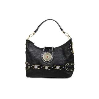Blue Elegance Studded Black Hobo Handbag Gold Crystal detailing  