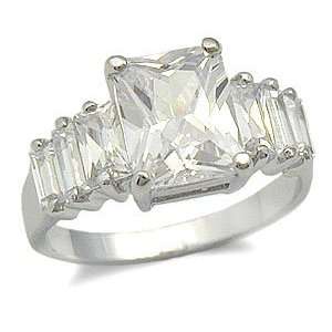 Emerald & Baguette Cut Cubic Zirconia Engagement Ring Size 
