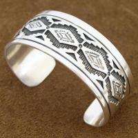 Southwestern Hopi Style Rug Designs Sterling Silver Overlay Cuff 