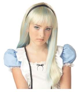 Alice Wig Blonde with Blue Streaks and Bangs Fits Child  