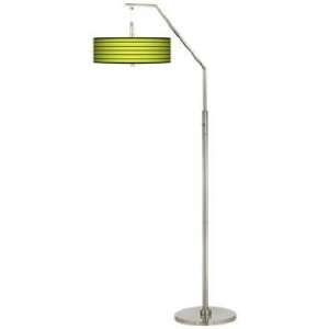   Bold Lime Green Stripe Giclee Shade Arc Floor Lamp